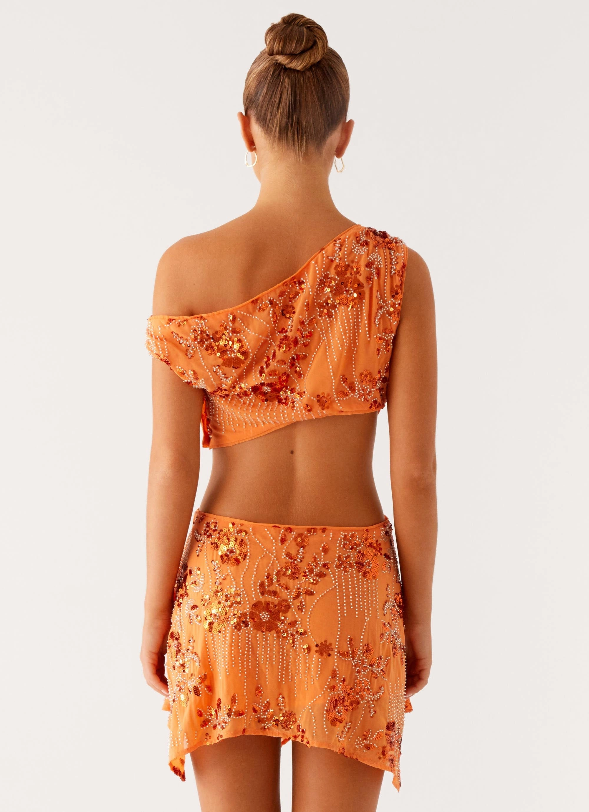 High-Low-Hem Subtle-Print Aletta Sequin Mini Dress - Orange