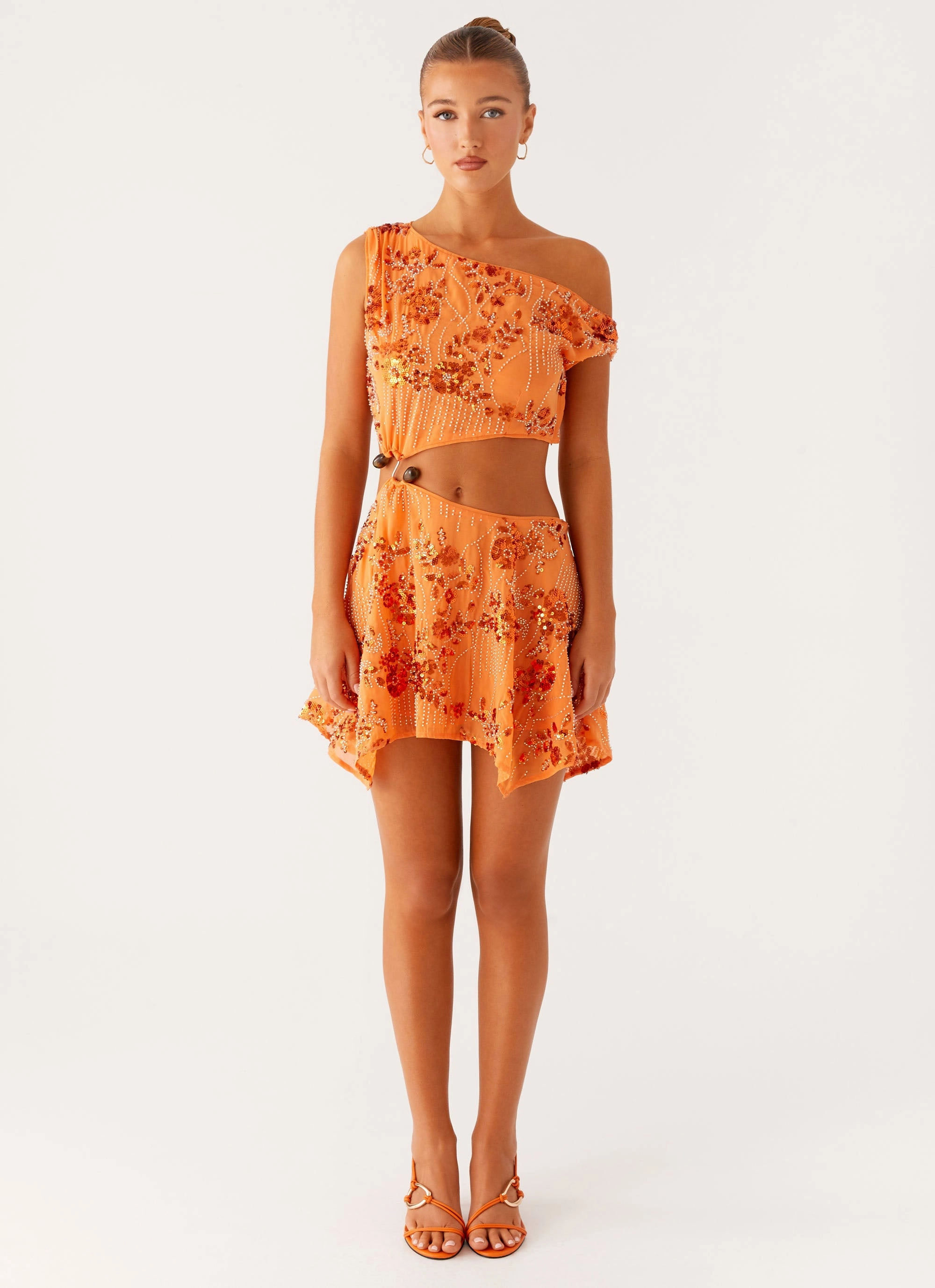 Elegant Layering Perfect Comfort Wear Aletta Sequin Mini Dress - Orange