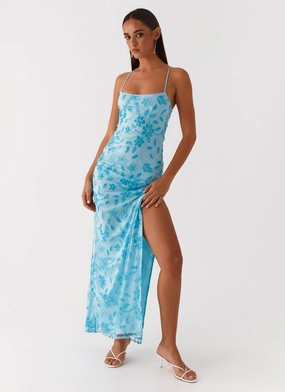 Bright Lights Beaded Maxi Dress - Blue Bow Soft Fresh Texture