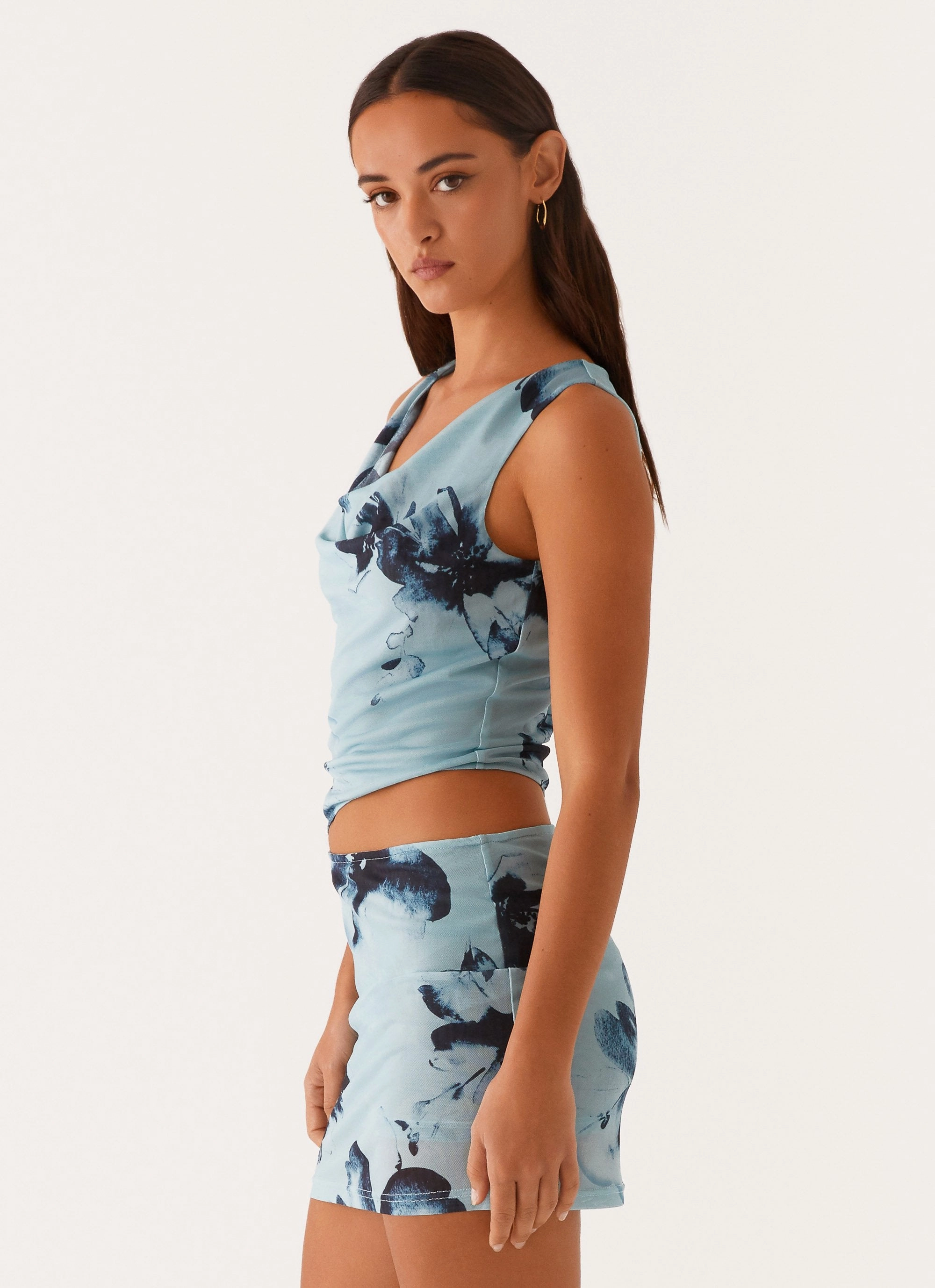 Nicola Mini Dress - Blue Black Floral Sophisticated Wear