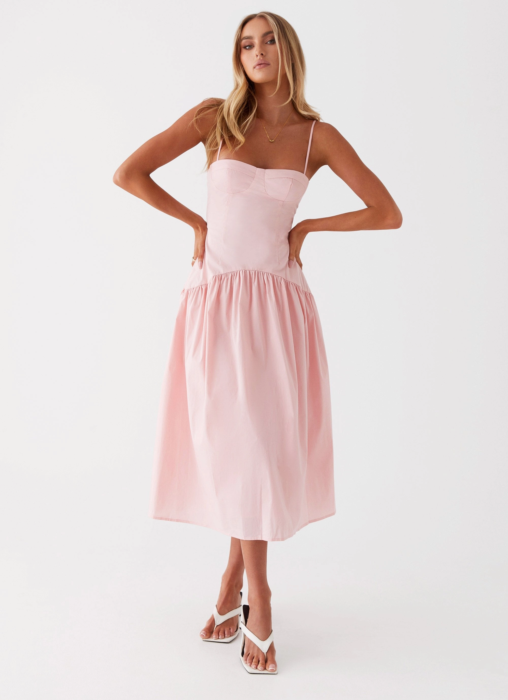 Yvette Corset Midi Dress - Pink Silk Shine