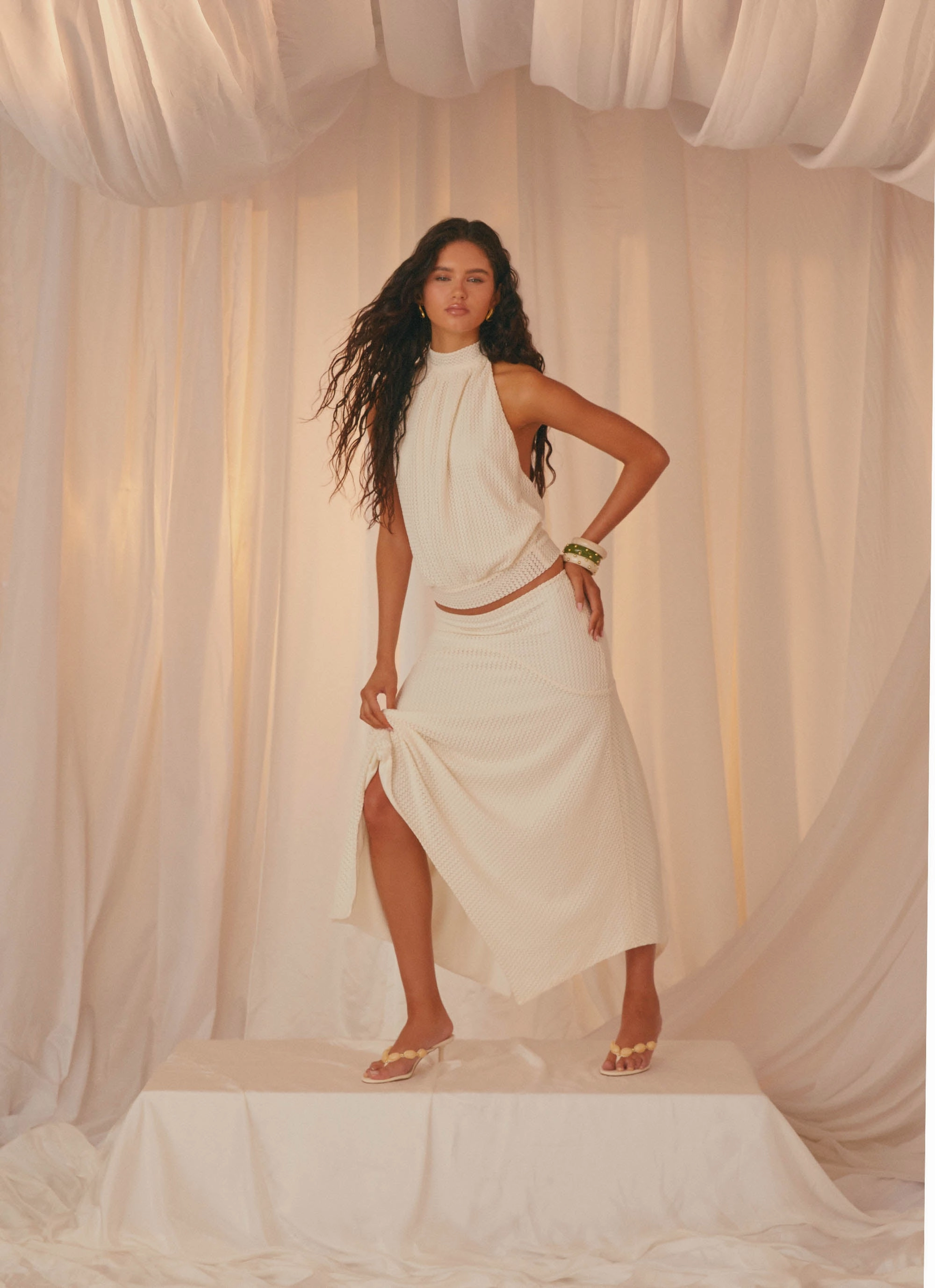 Evaden Low Rise Midi Skirt - Ivory Quick Movement Wear Comfortable Waistband