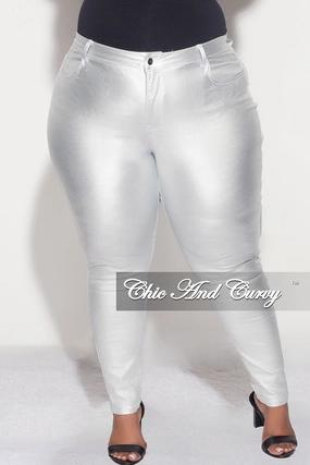 All Season Fit Cozy And Stylish Final Sale Plus Size Pants in Metallic Silver