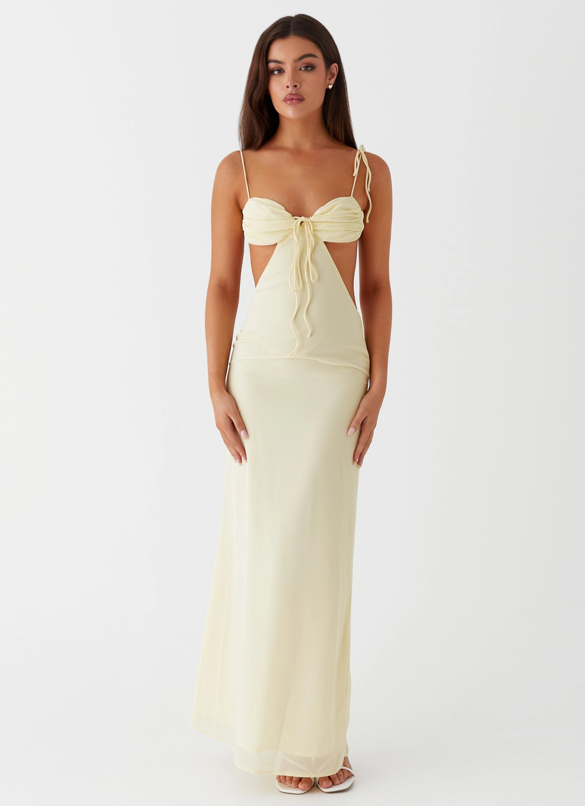 Elegant Cut Shape Retention Tyra Ruched Maxi Dress - Yellow