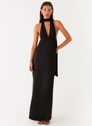 Alicia Satin Halter Maxi Dress - Black Invisible-Zip Anti-Static-Finish