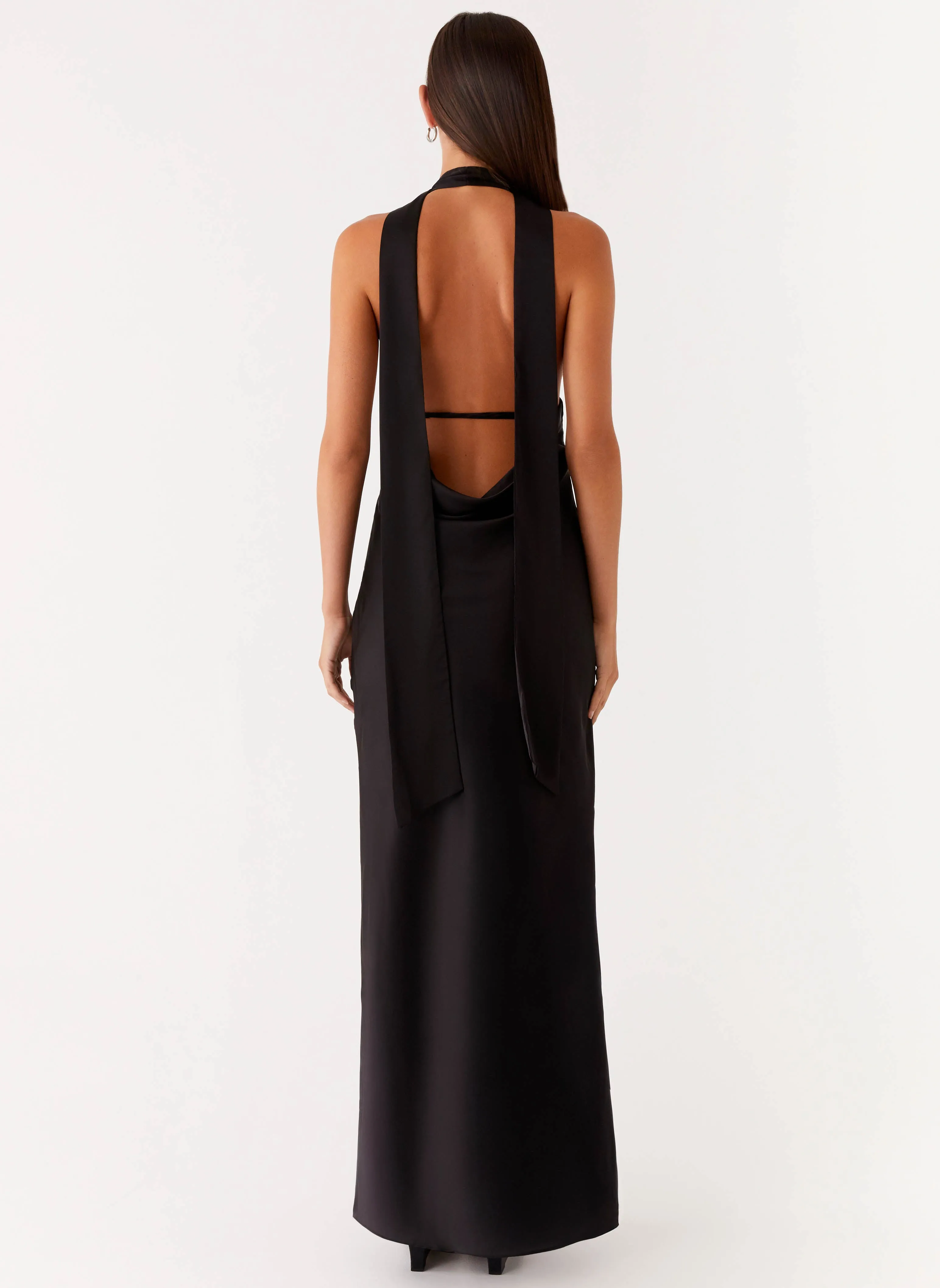 Everyday Comfort Wear Dance-Party Alicia Satin Halter Maxi Dress - Black