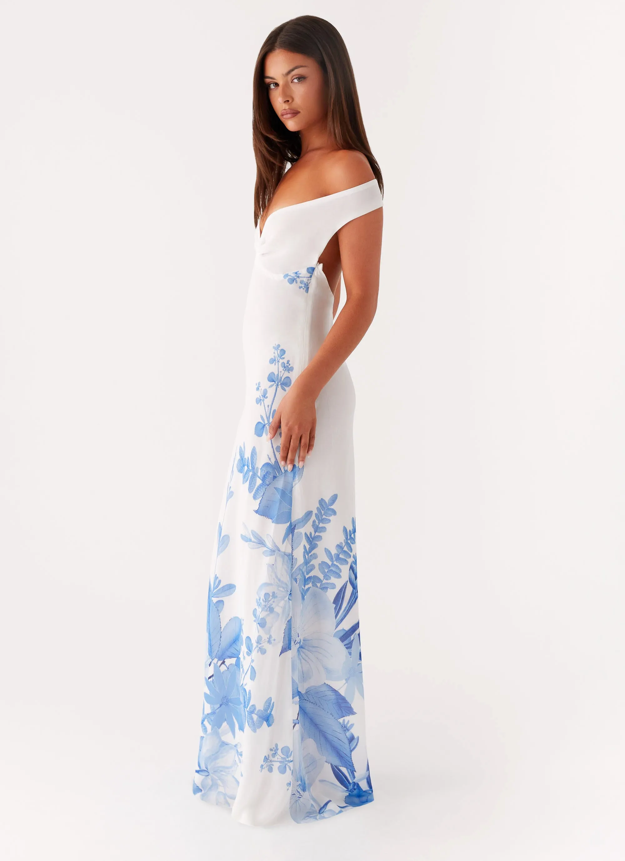 Krissa Maxi Dress - Blue Floral A-Line Soft Contour
