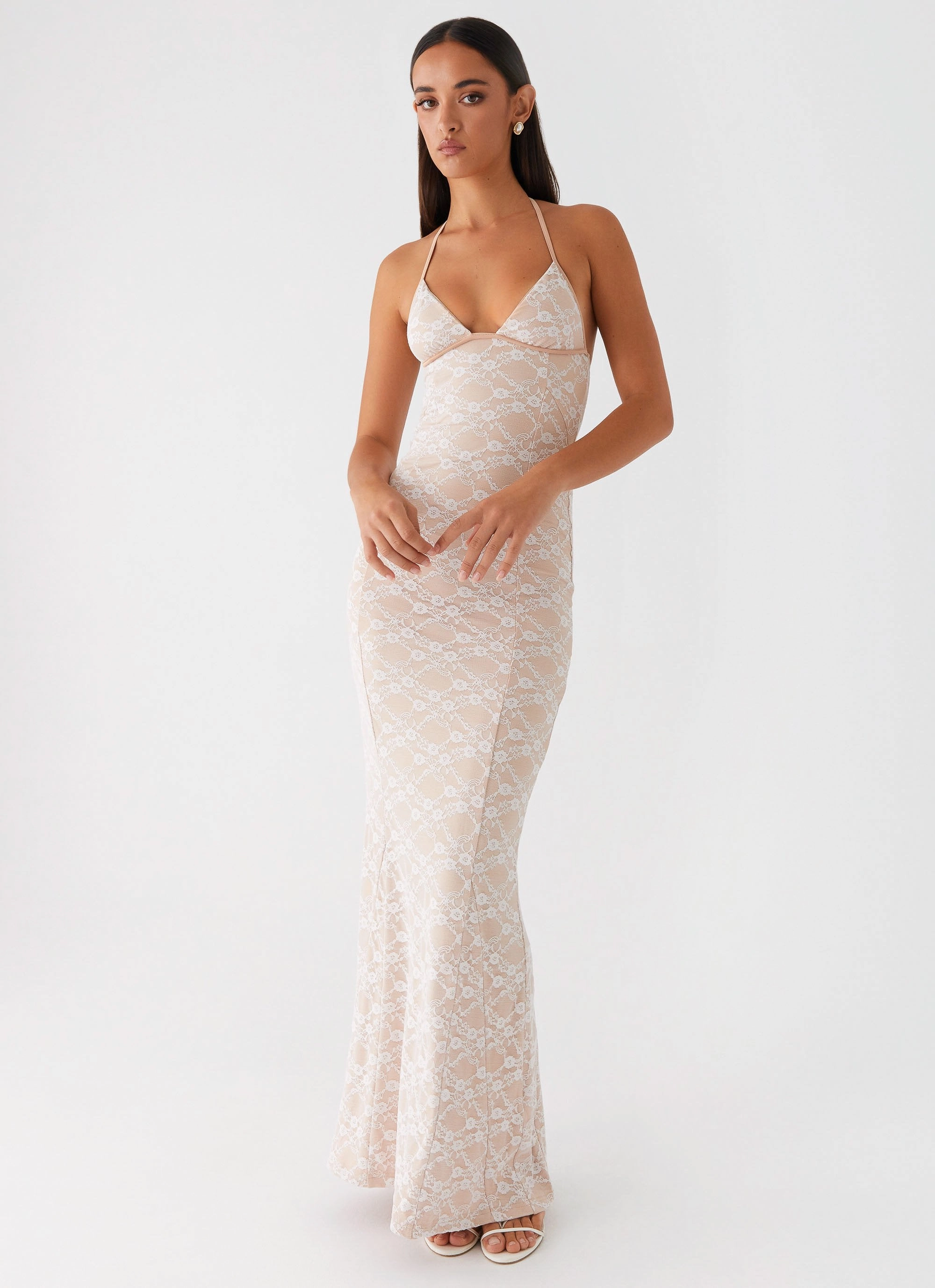 Jolina Lace Maxi Dress - White Multi Season Flared-Hem
