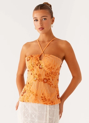 Catalina Sequin Top - Orange WrinkleFree Weaving