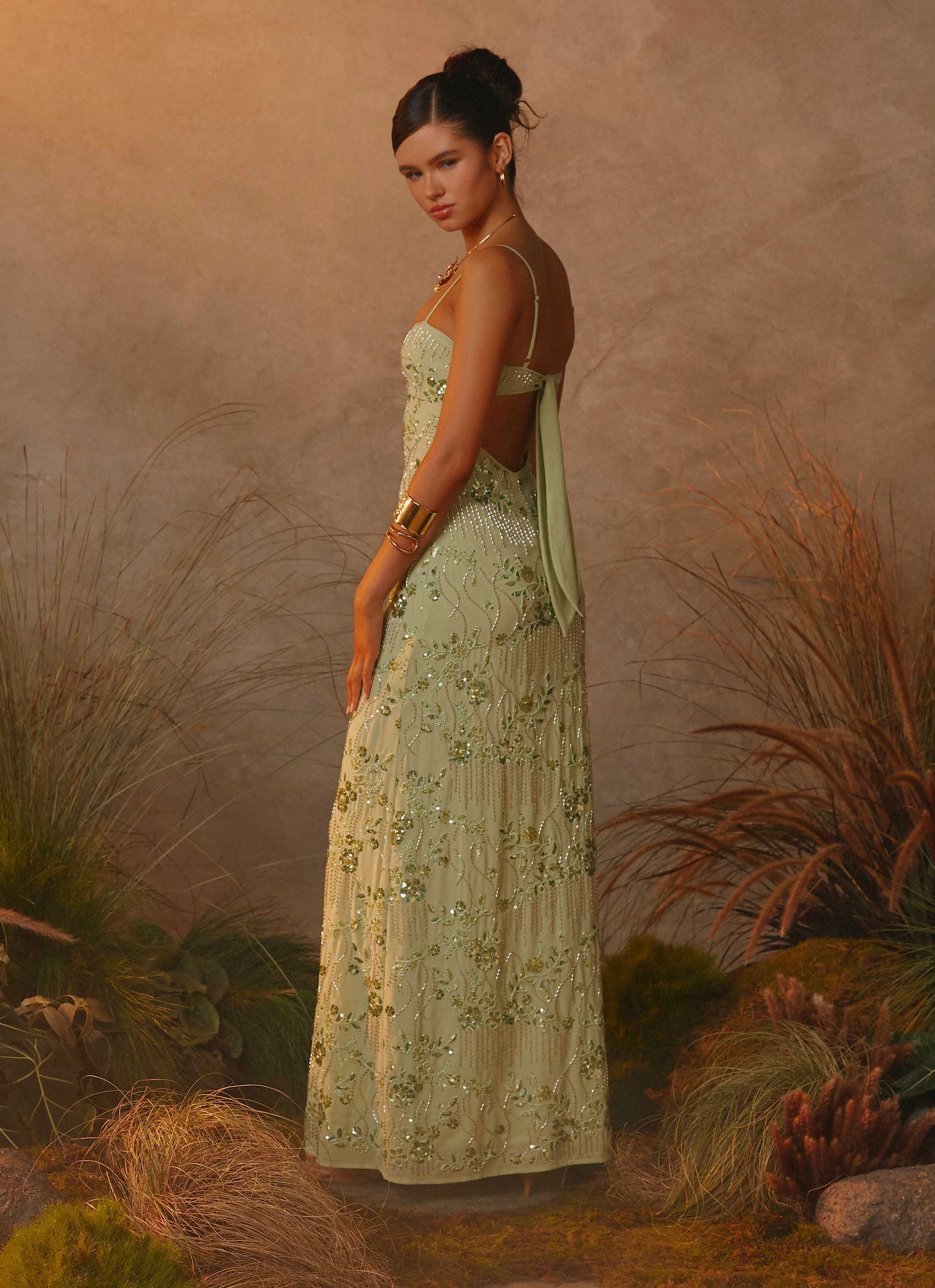 Celandine Beaded Maxi Dress - Lime Calm Grace