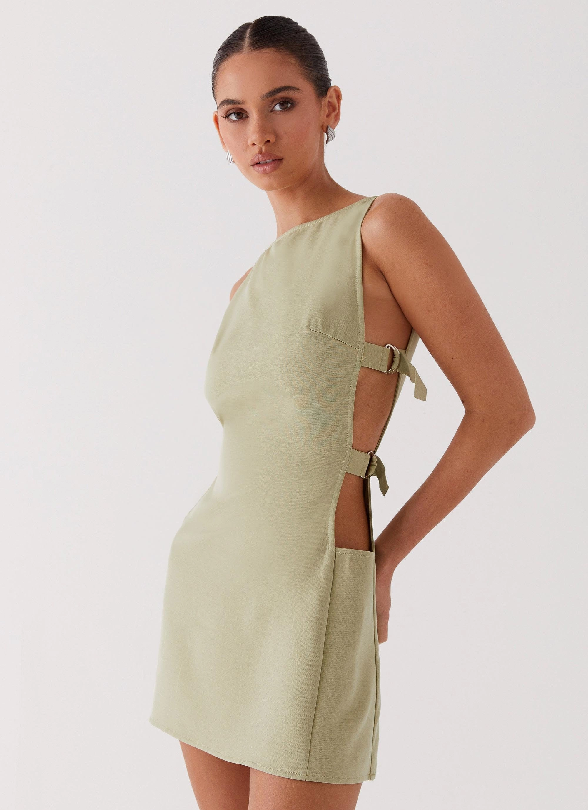 Playful Cut Love Soft Cherish You Buckle Mini Dress - Olive