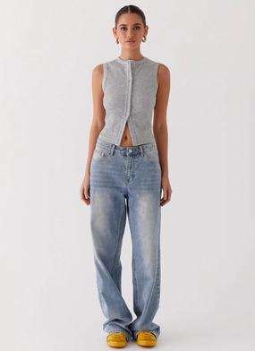 Blair Buttoned Tank Top - Grey Marle Adjustable Cuff