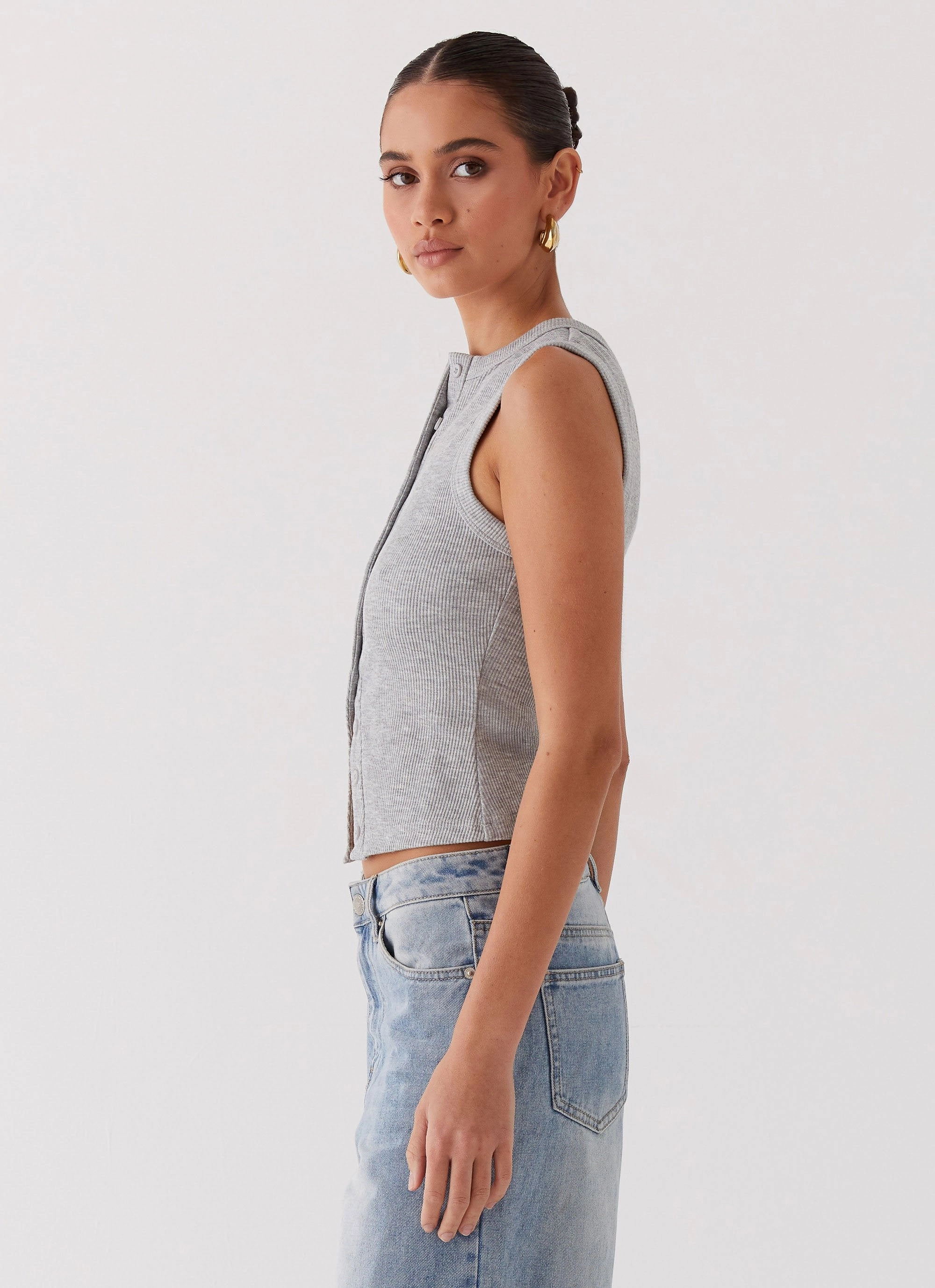 Non Restrictive Mobility Blair Buttoned Tank Top - Grey Marle
