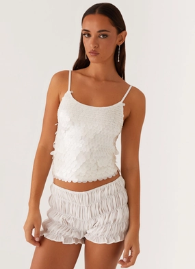 Britta Sequin Cami Top - White Flatlock Seam Technology