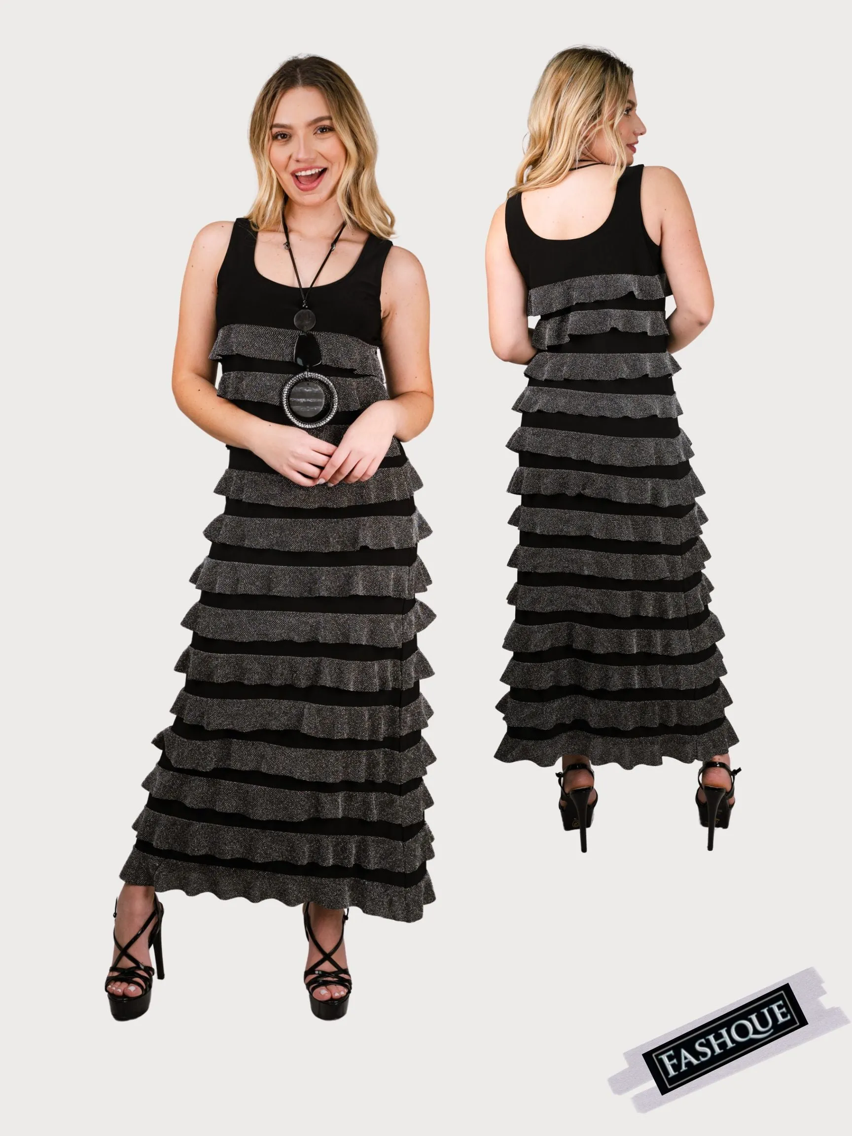 FASHQUE - Ruffle Maxi Dress Sleeveless COMBO STYLE - D211C