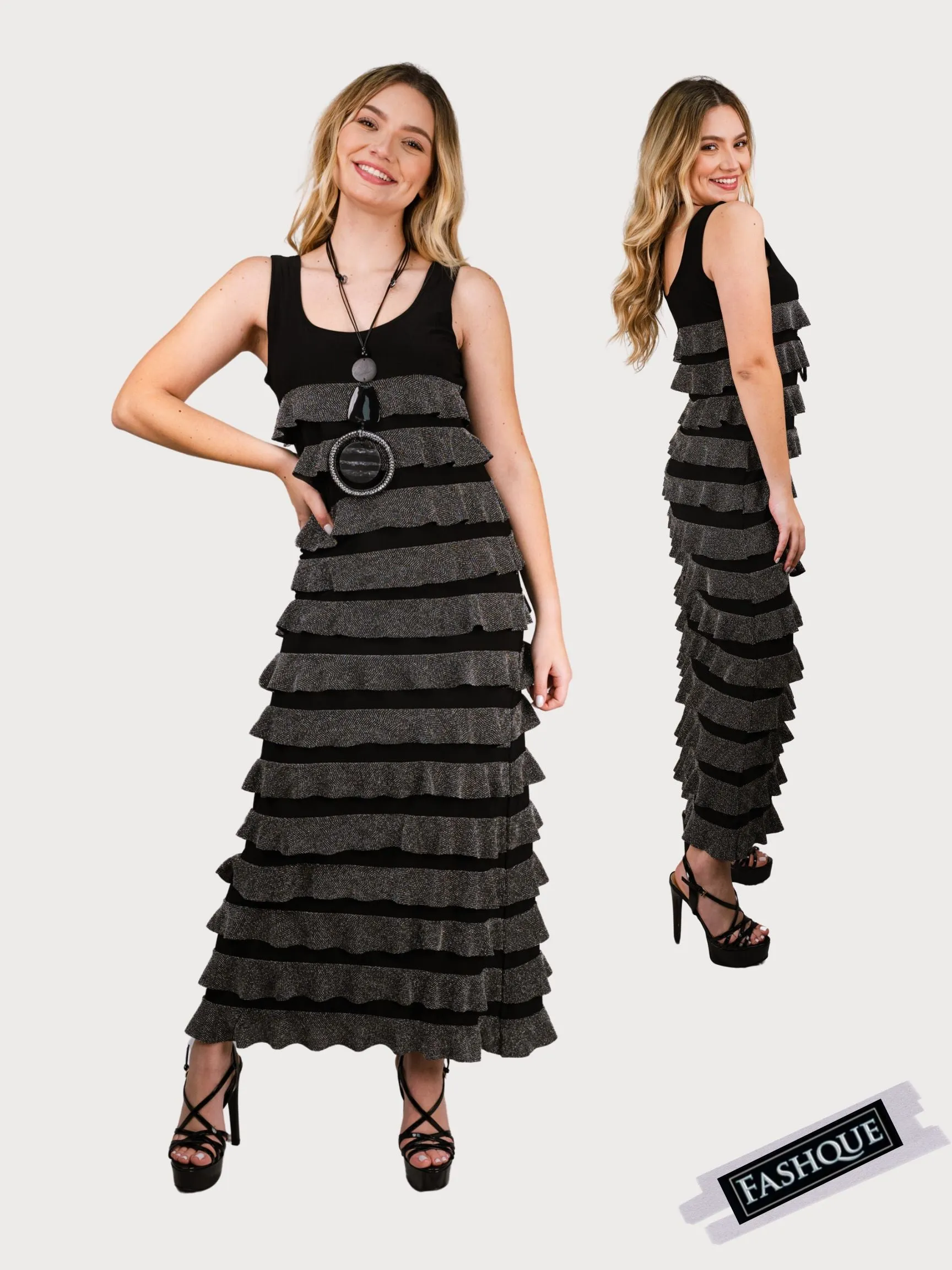 FASHQUE - Ruffle Maxi Dress Sleeveless COMBO STYLE - D211C