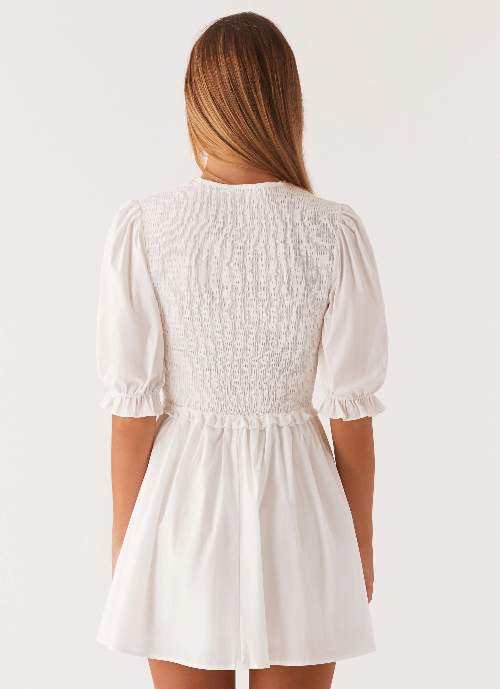 Milana Shirred Puff Sleeve Mini Dress - White Chic Appeal Edgy Twist