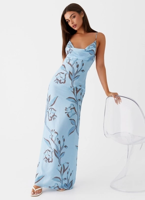Sleek Motion Euro Touch Felicia Daisy Maxi Dress - Blue Floral