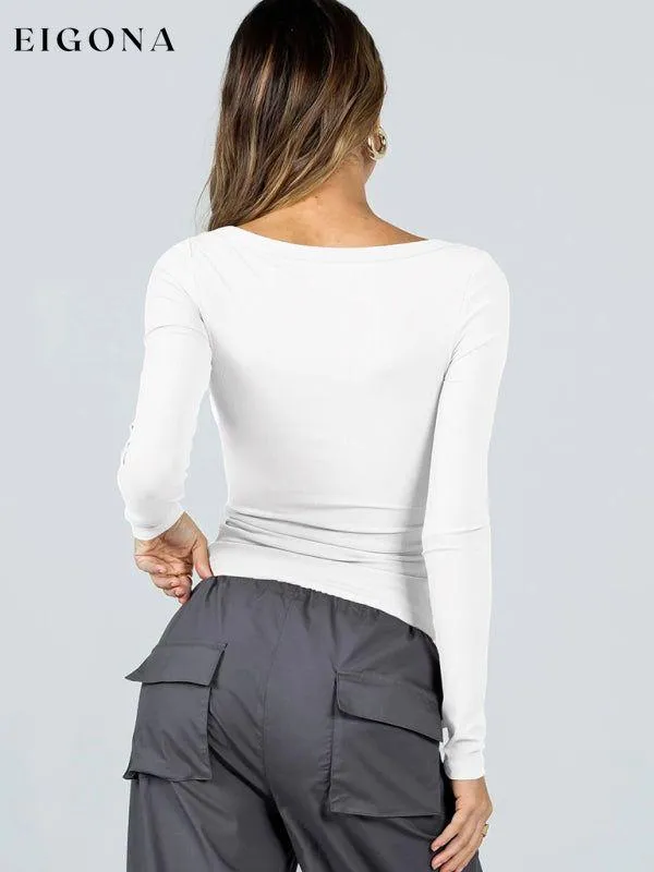 Feminine U-neck tight casual long-sleeved knitted top