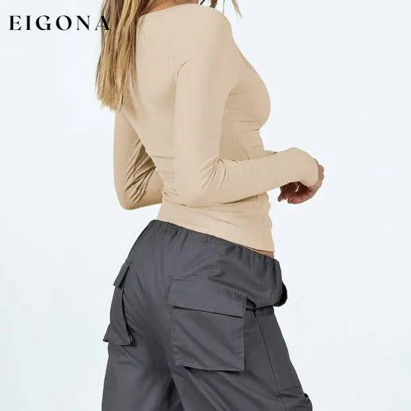 Feminine U-neck tight casual long-sleeved knitted top
