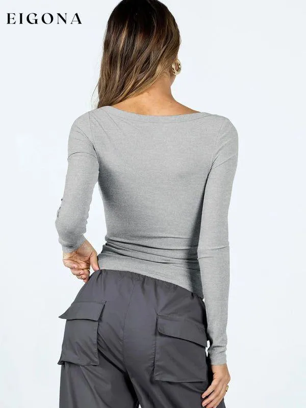 Feminine U-neck tight casual long-sleeved knitted top