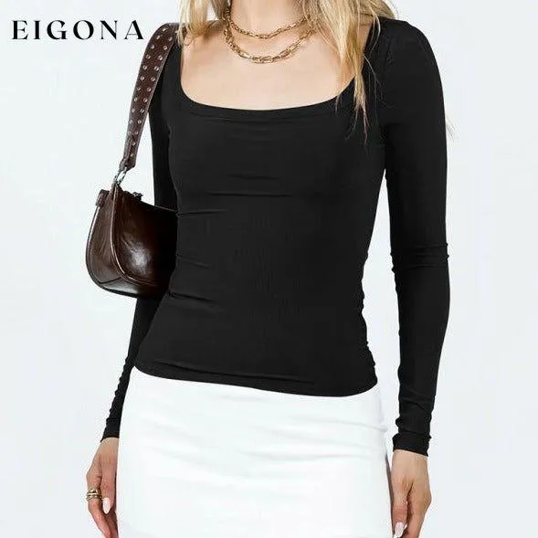 Feminine U-neck tight casual long-sleeved knitted top