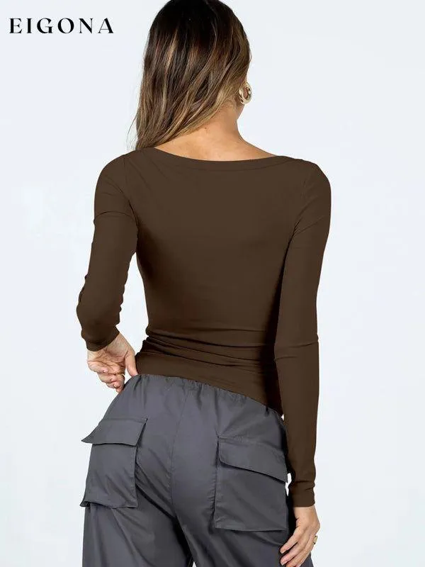 Feminine U-neck tight casual long-sleeved knitted top