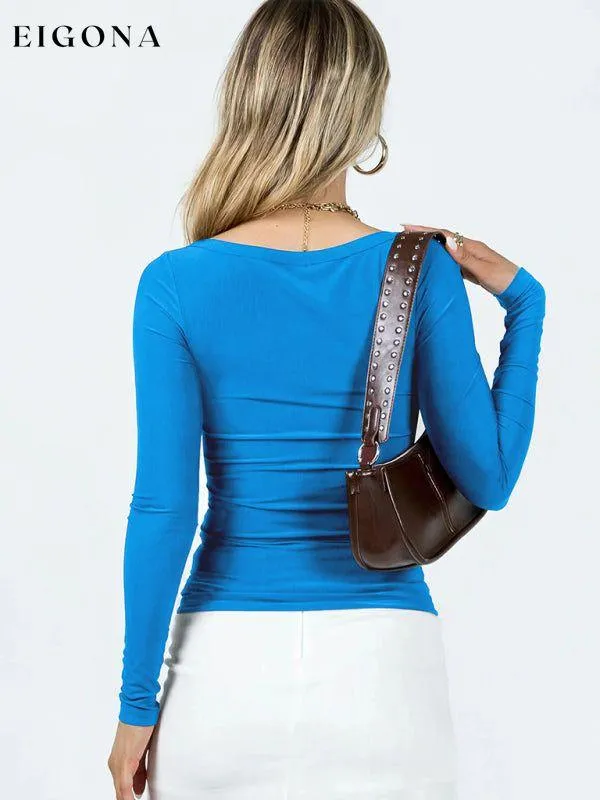 Feminine U-neck tight casual long-sleeved knitted top