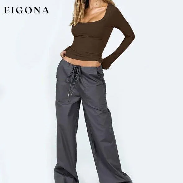 Feminine U-neck tight casual long-sleeved knitted top