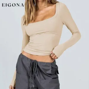 Feminine U-neck tight casual long-sleeved knitted top