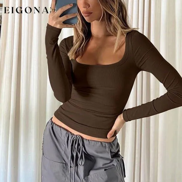 Feminine U-neck tight casual long-sleeved knitted top