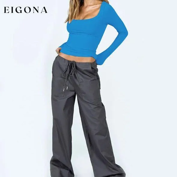 Feminine U-neck tight casual long-sleeved knitted top
