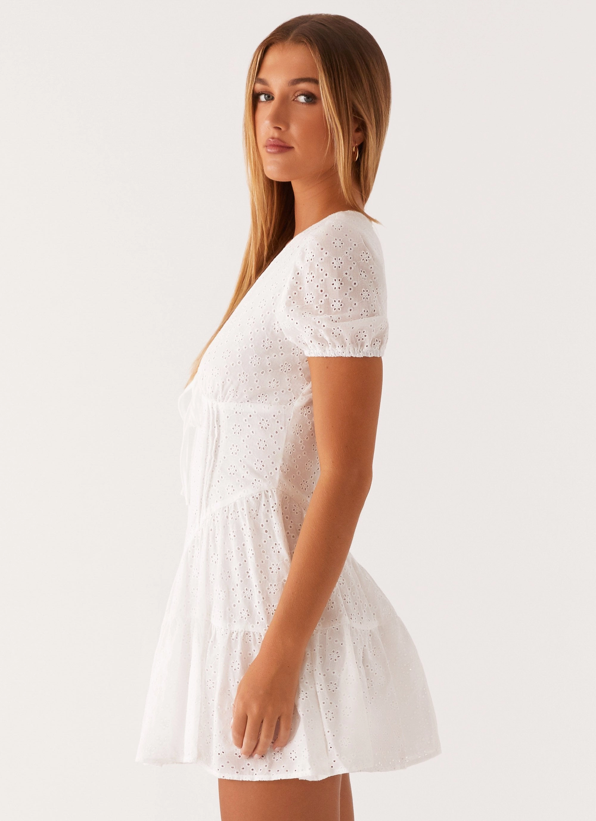 Statement-Buttons Pure Lines Sweetness Mini Dress - White
