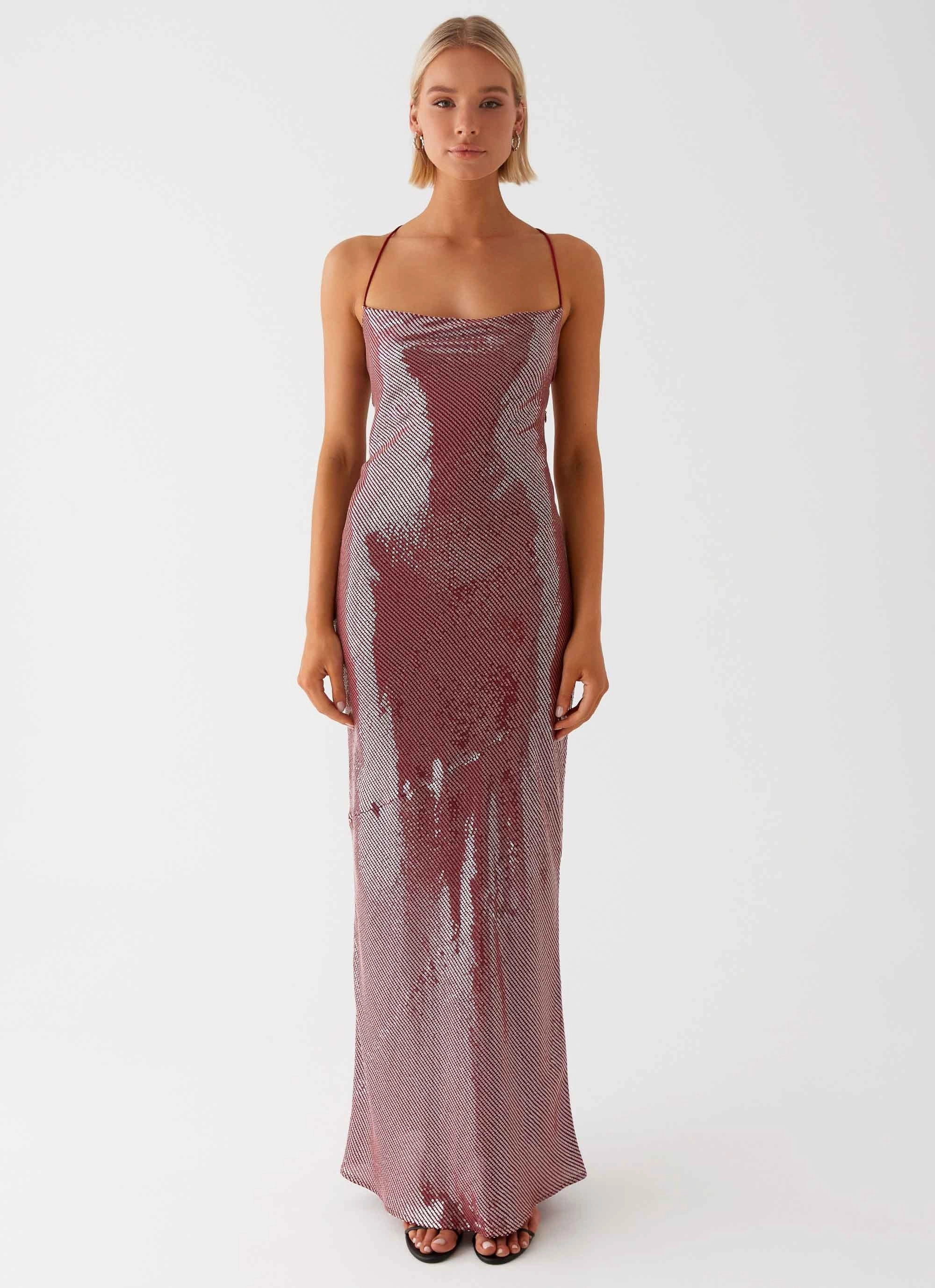 Tassel-Detail Jada Sequin Maxi Dress - Red