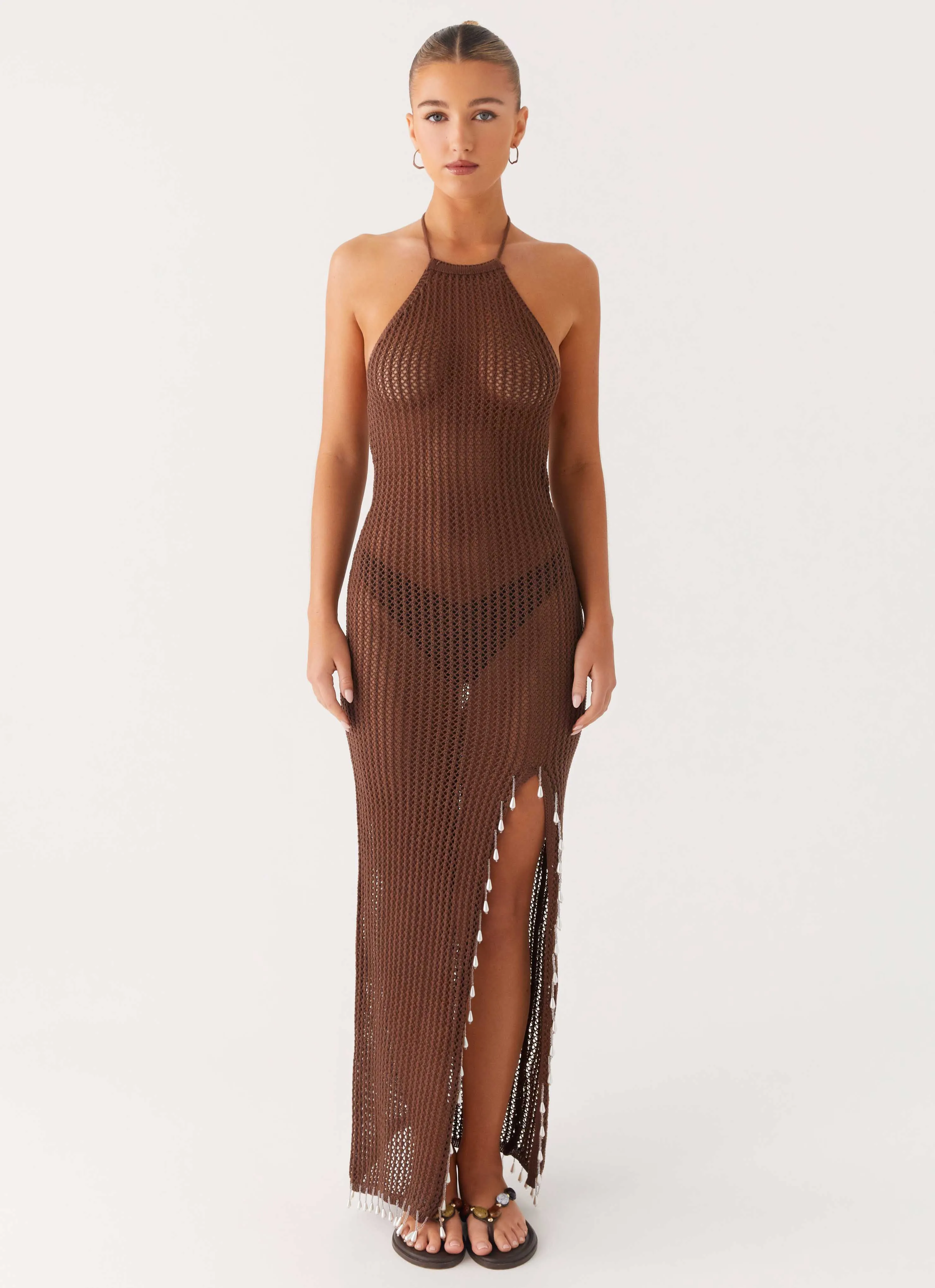 Trend Focused Casual Edge Fennella Beaded Maxi Dress - Chocolate