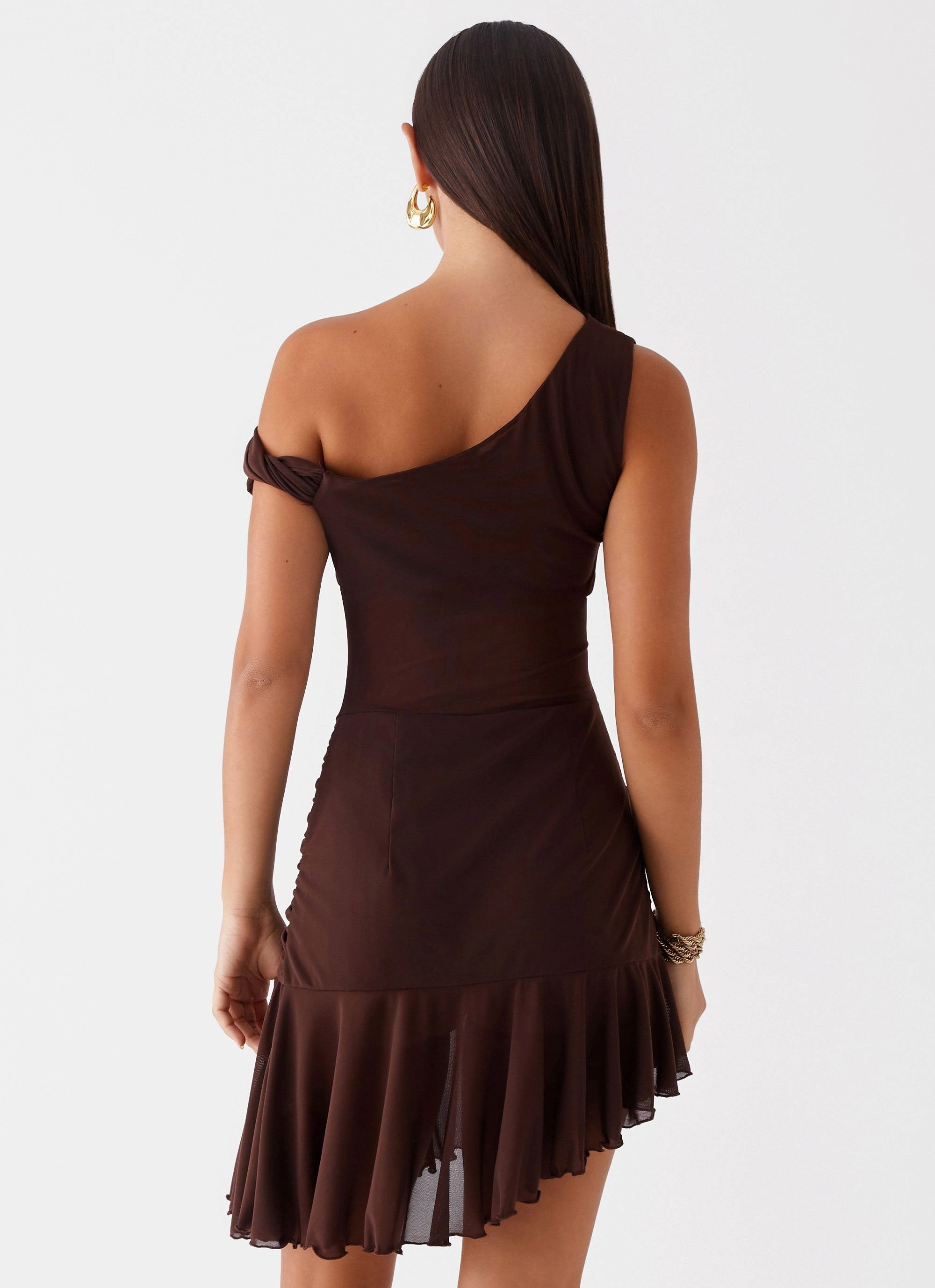 Fernleigh One Shoulder Mini Dress - Chocolate Gloss Finish