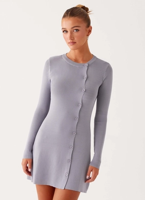 Not One Time Long Sleeve Knit Mini Dress - Grey Timeless Trend Shore Time