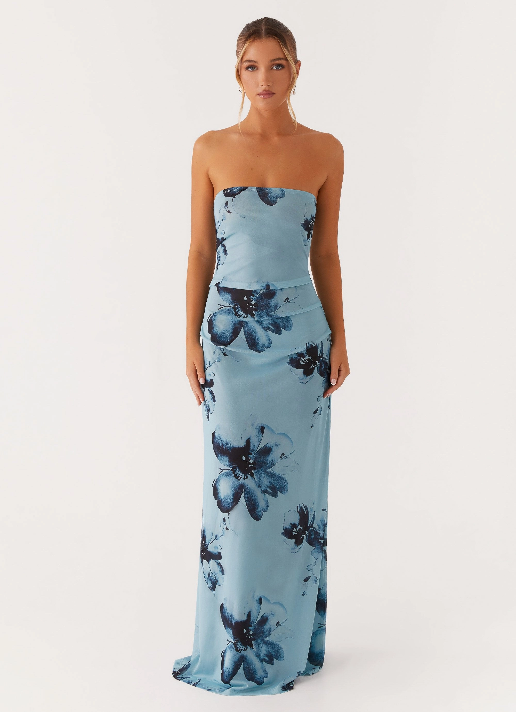 One-Shoulder Field Of Dreams Maxi Dress - Blue Black Floral