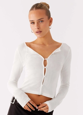 RawEdgedDesign Sandwich Mesh Panel Structure Fifth Ave Mesh Long Sleeve Top - Off White