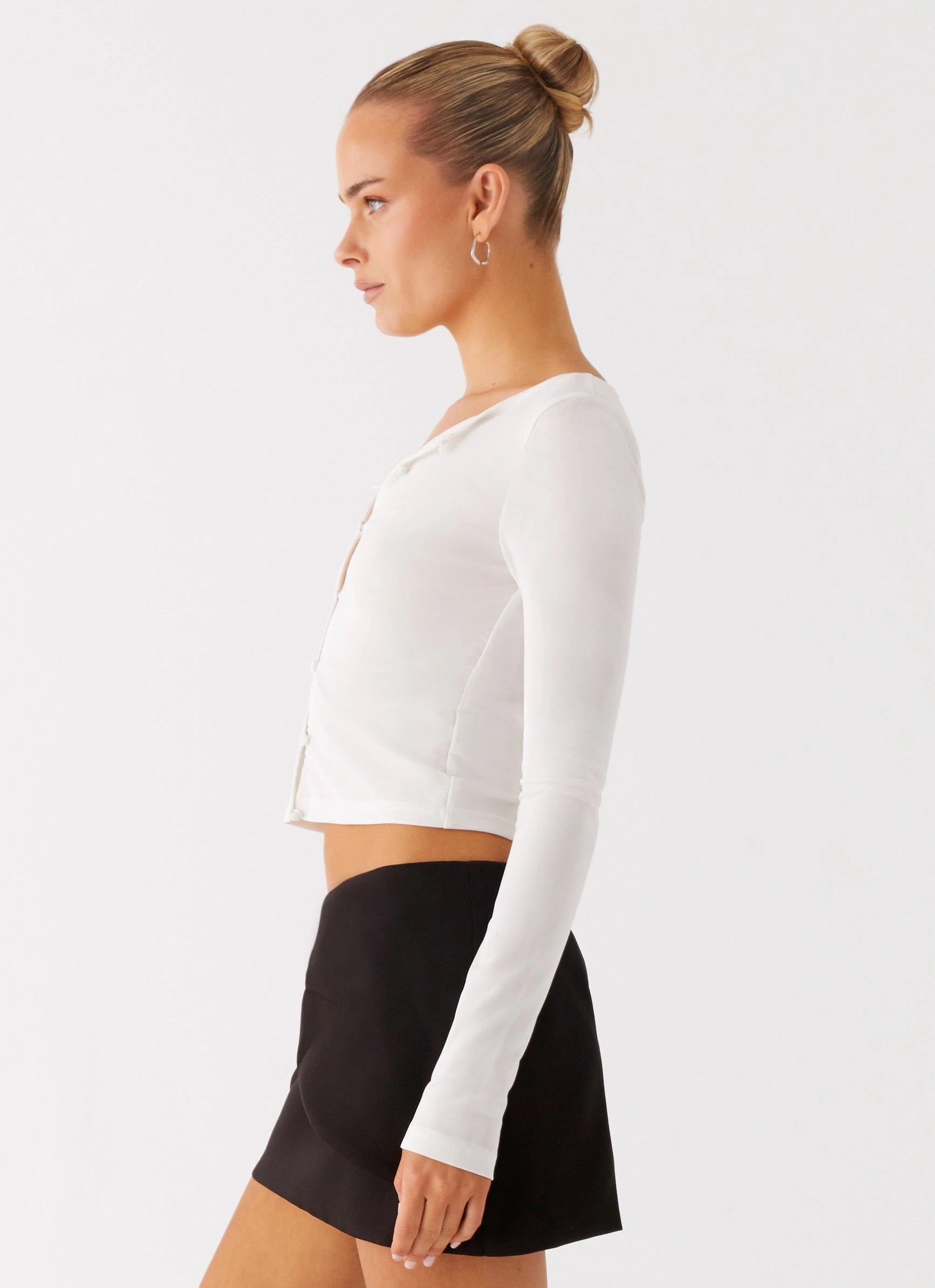 Fifth Ave Mesh Long Sleeve Top - Off White Flexible Knit Blend