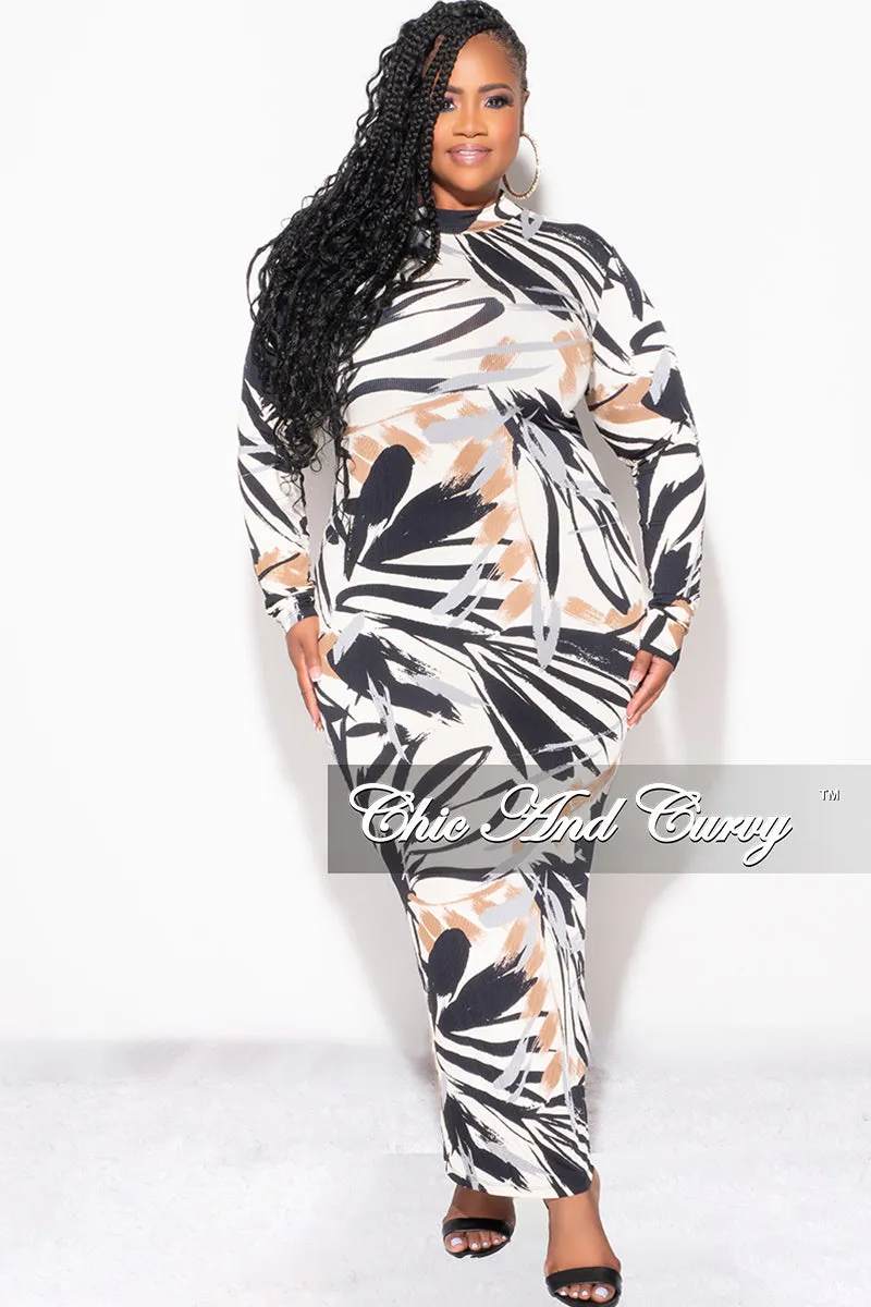 Final Sale Plus Size Reversible Bodycon Dress in  Black Brown and Tan Design Print