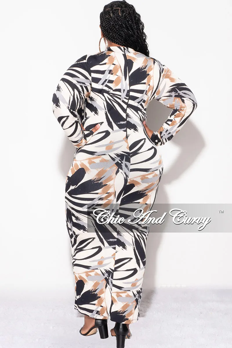 Final Sale Plus Size Reversible Bodycon Dress in  Black Brown and Tan Design Print