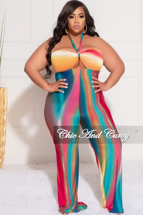 AllDayCompression Final Plus Size Halter Jumpsuit in Fuchsia Royal Blue Orange Teal and Yellow