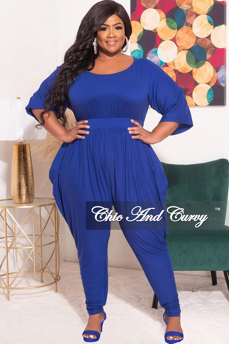 relaxed shape No Ride Up Final Plus Size Jumpsuit with Harem Effect in Royal Blue