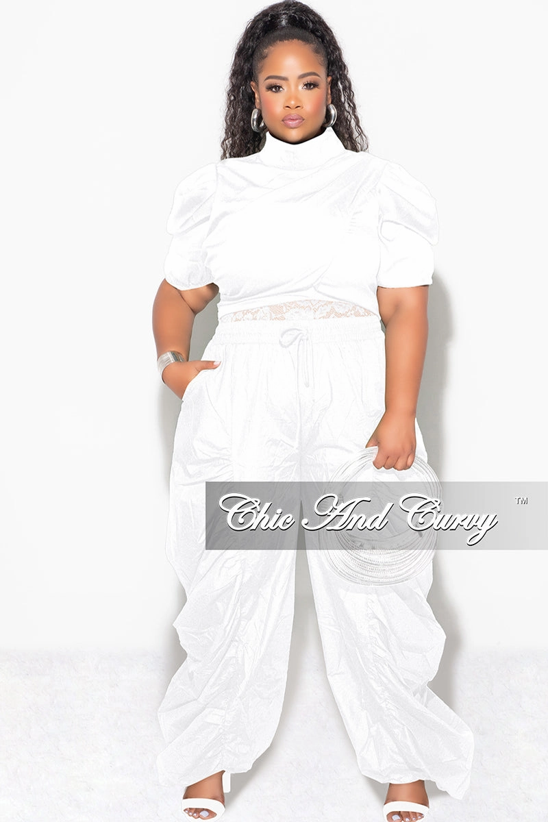 Final Sale Plus 3pc (Ruffle Top, Lace Spaghetti Strap Top and Drawstring Pants) Set in White Essential Look