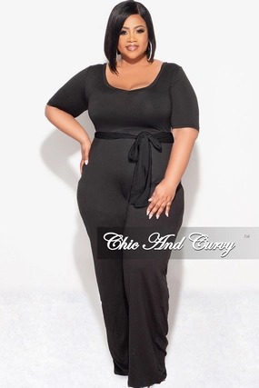 Final Sale Plus Jumpsuit with Tie in Black Odor Control Technology Lightweight Feel