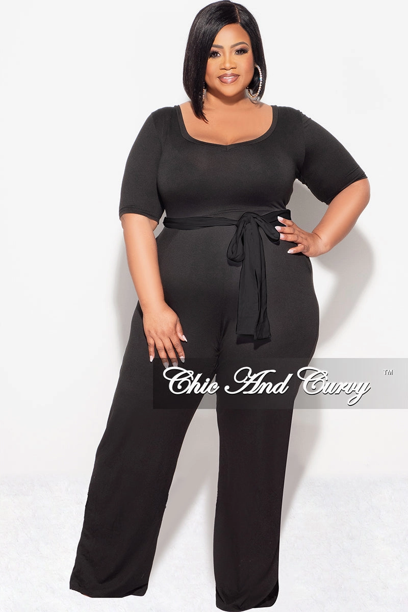 Final Sale Plus Jumpsuit with Tie in Black On The Go ReinforcedKnees