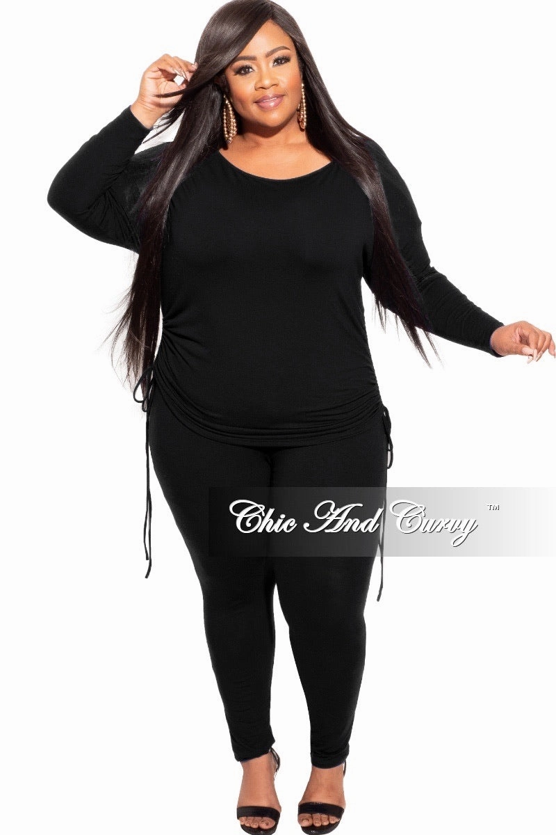 Layer Friendly FadeResistant Final Sale Plus Size 2-pc Pants Set with Ruched Top in Black