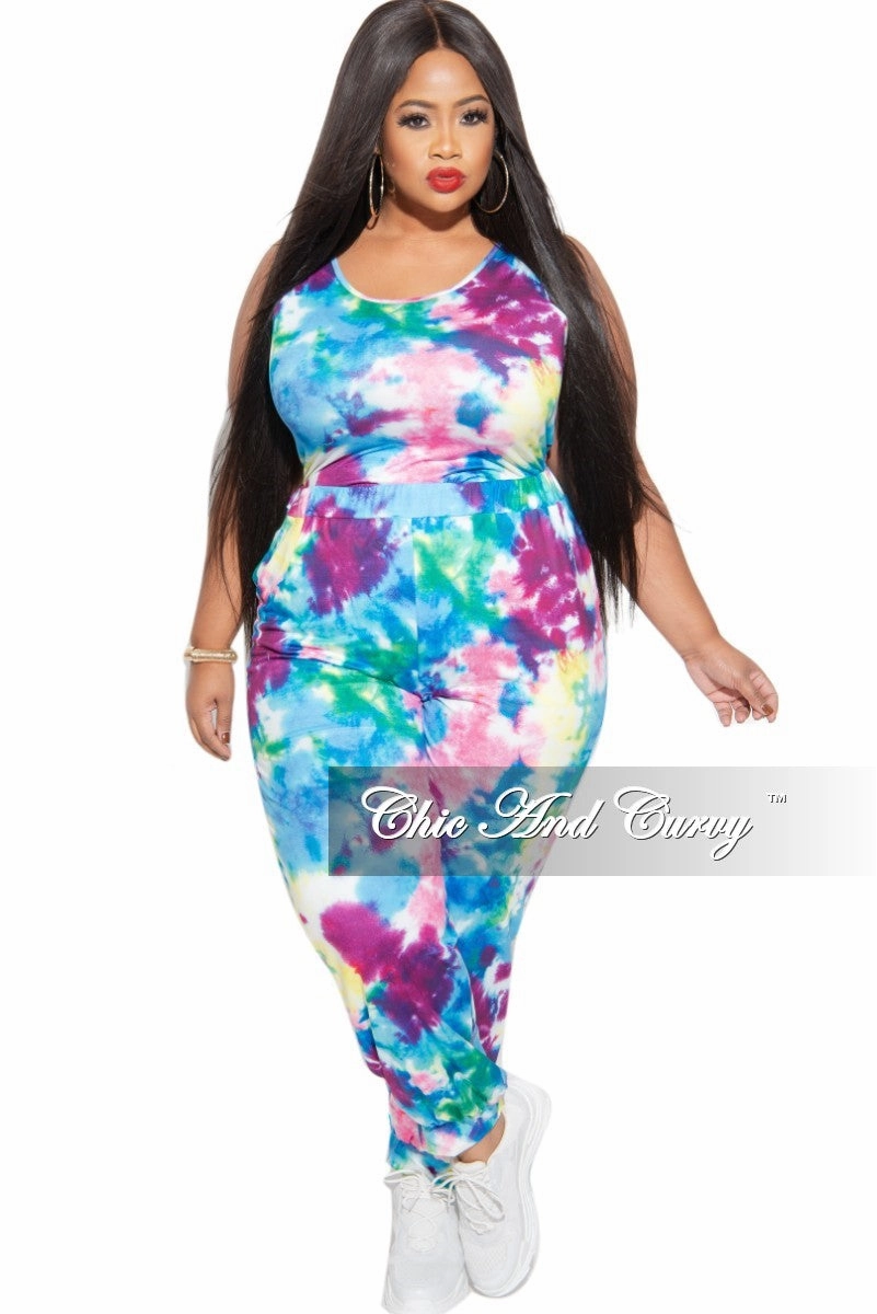 Casual Comfort Layers Odor control Final Sale Plus Size 2 pc Set Tank Bodysuit & Jogger Pants in Multi-Colors