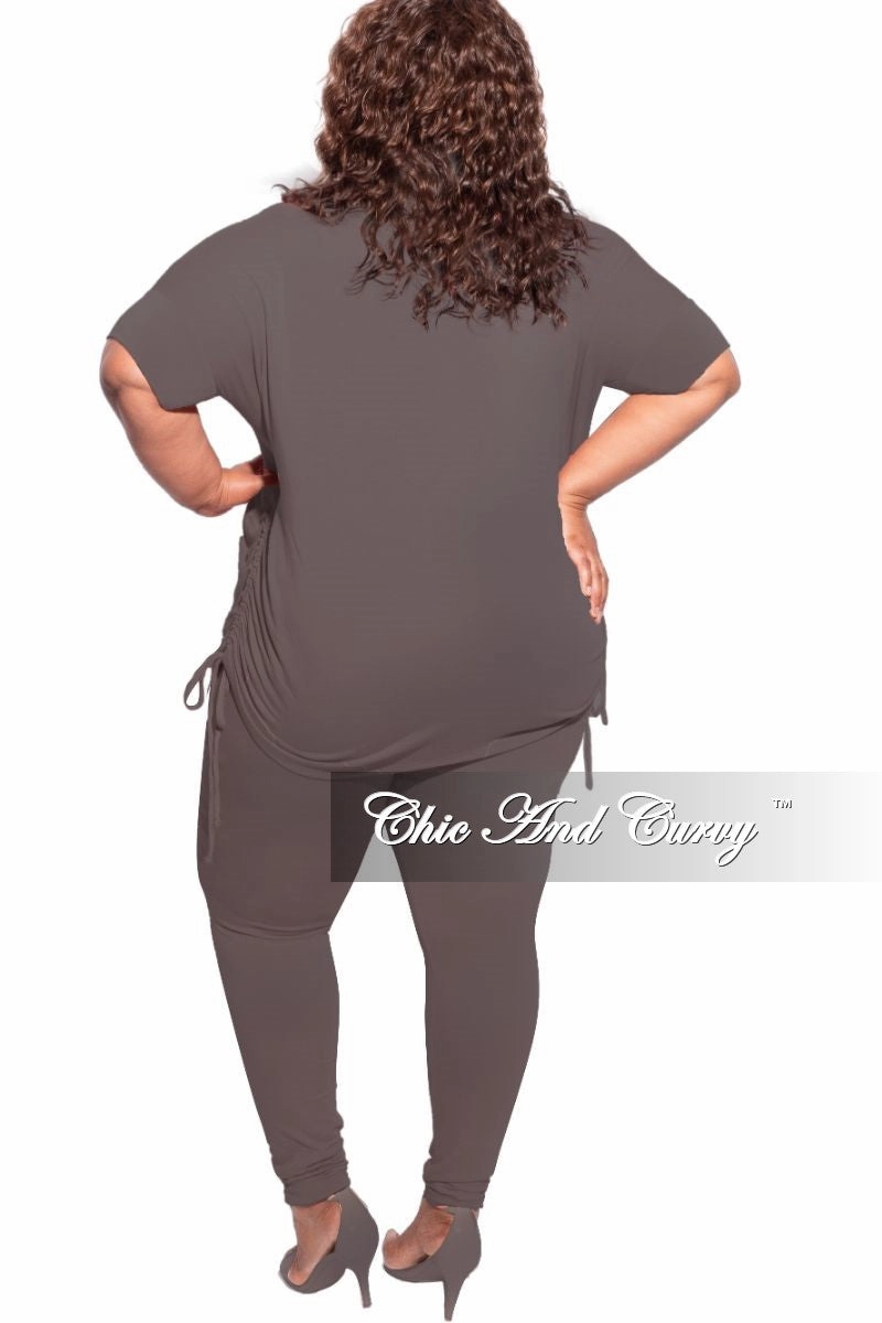 Layer-Friendly Final Sale Plus Size 2-Piece Drawstring Top and Legging Set in Charcoal Grey